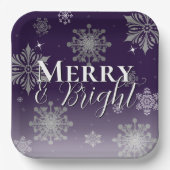 Lila fröhliche und helle Schneeflocken Weihnachten Pappteller (Vorderseite)