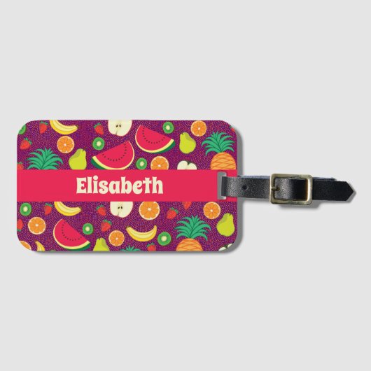 Lila Fruchtmuster Niedlich Fun Personalisierter Na Gepäckanhänger (Vorderseite (Horizontal))