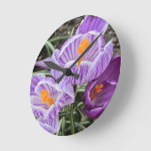 Lila Frühjahrskuken. Runde Wanduhr (Winkel)