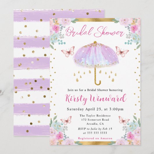 Lila Frühling Brautparty Einladung (Vorne/Hinten)