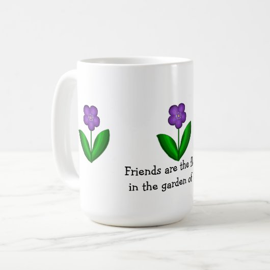 Lila Frühlingsblumen mit Freundschaftsnachricht Kaffeetasse (Vorderseite Links)