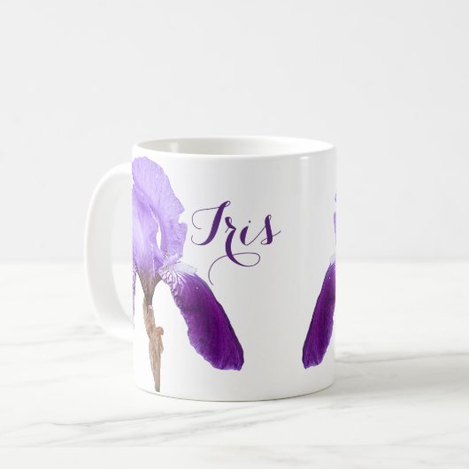 Lila Frühlingsblüten, die Iris-Girl-Malerin genann Kaffeetasse (Vorderseite Links)