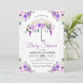 Lila Frühlingsblütendusche Einladung (Stehend Vorderseite)