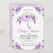 Lila Frühlingsblütendusche Einladung (Vorne/Hinten)