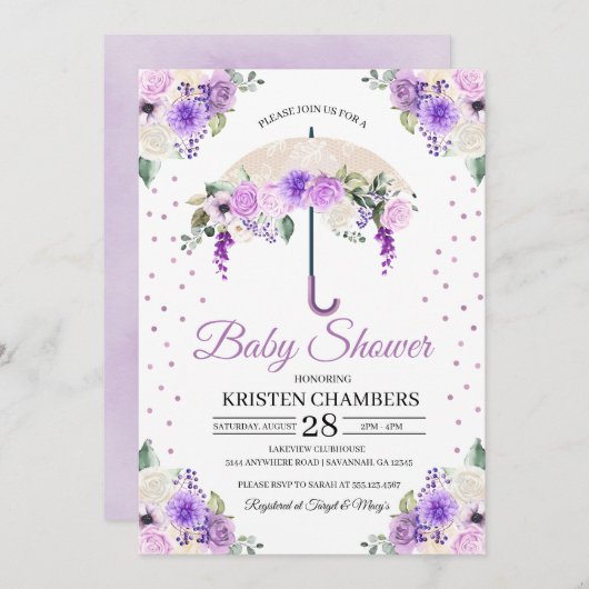 Lila Frühlingsblütendusche Einladung (Vorne/Hinten)