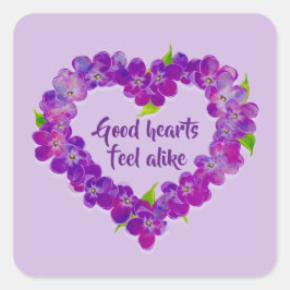 Lila Frühlingsherz-Aufkleber mit/Zitaten Quadratischer Aufkleber