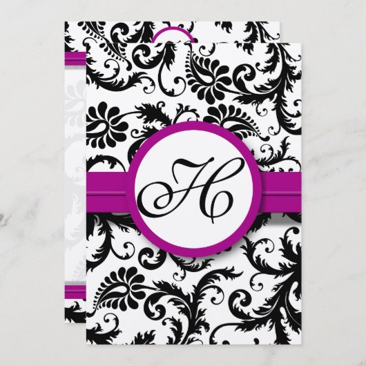 Lila Fuchsia Damask Swirl Hochzeitseinladungen Einladung (Vorne/Hinten)