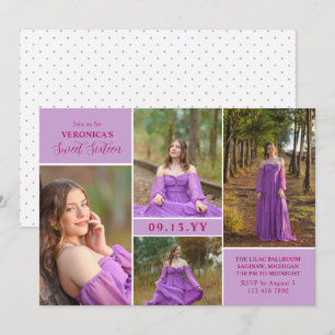 Lila Fuchsia Minimal Foto-Collage Sweet Sixteen Einladung