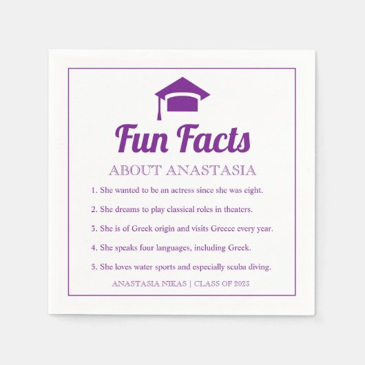 Lila Fun Facts class of 2022 graduation cap Serviette (Vorderseite)