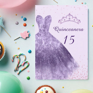 Lila Fünfzehnjähriger-Quinceanera-Kleid 15. Geburt Einladung
