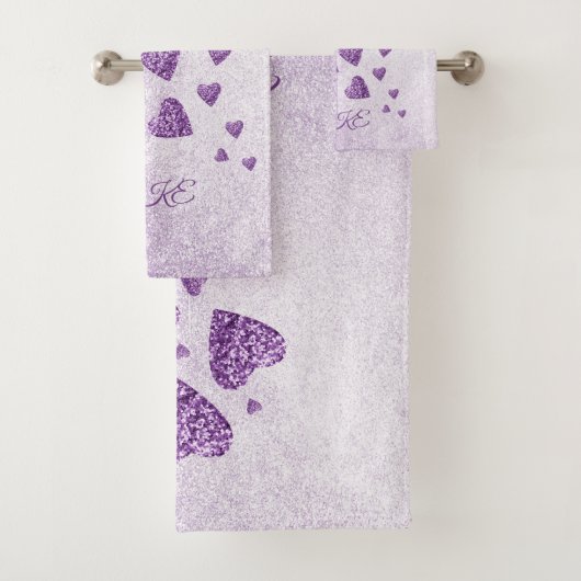 Lila Funkellavender Glitzer Badhandtuch Set (Insitu)
