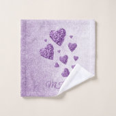 Lila Funkellavender Glitzer Badhandtuch Set (Waschlappen)