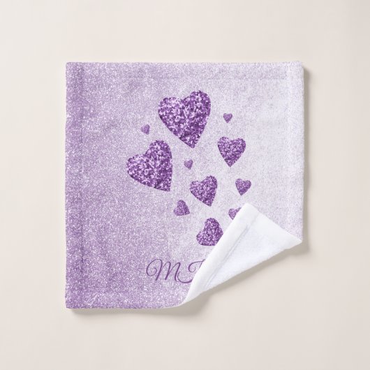 Lila Funkellavender Glitzer Badhandtuch Set (Waschlappen)
