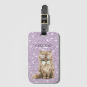 Lila Funkeln Glitzer Braune Cool Cat Brille   Gepäckanhänger (Vorderseite Vertikal)