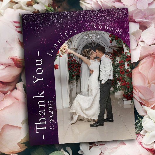 Lila Funkelnd Budget Hochzeit Dankeschön Karten