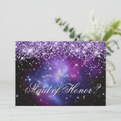 Lila Funkelnd Glitzer Celestial Brautparty Einladung (Stehend Vorderseite)