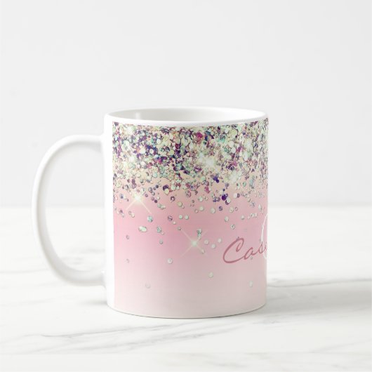 Lila Funkelnd Glitzer Mit Monogramm Girl Pink Coff Kaffeetasse (Links)