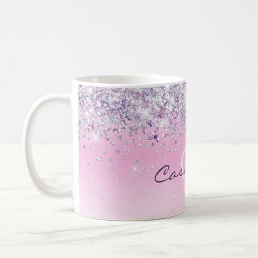 Lila Funkelnd Glitzer Mit Monogramm Girl Pink Kaffeetasse (Links)