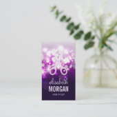 Lila Funkelnd Schere und Glitzer - Haarstühle Visitenkarte (Stehend Vorderseite)