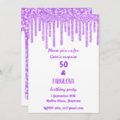 Lila Funkelnd Wachs 50 und toller Geburtstag Einladung (Vorne/Hinten)