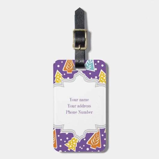 Lila, funkelnde Weihnachtsbäume, monogramm Gepäckanhänger (Vorderseite vertikal)