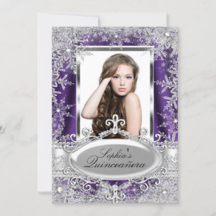 Lila funkelnder Juwel Schneekristall Quinceanera Einladung