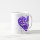 Lila funkelndes Herz, Liebe Glitzer Valentine Kaffeetasse (VorderseiteRechts)