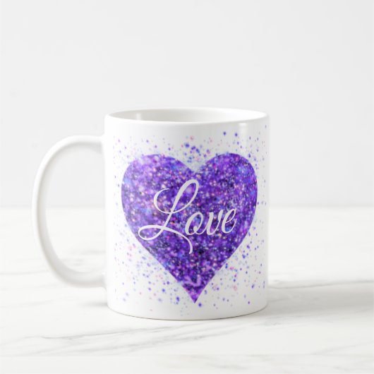 Lila funkelndes Herz, Liebe Glitzer Valentine Kaffeetasse (Links)