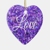Lila funkelndes Herz, Liebe Glitzer Valentine Keramik Ornament (Rechts)