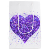 Lila funkelndes Herz, Liebe Glitzer Valentine Mittlere Geschenktüte (Rückseite)