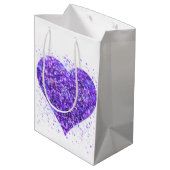 Lila funkelndes Herz, Liebe Glitzer Valentine Mittlere Geschenktüte (Rückseite Schrägansicht)
