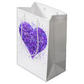Lila funkelndes Herz, Liebe Glitzer Valentine Mittlere Geschenktüte (Rückseite Schrägansicht)