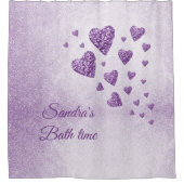 Lila Funkenherzen Lavendel Glitzer Duschvorhang (Vorderseite)