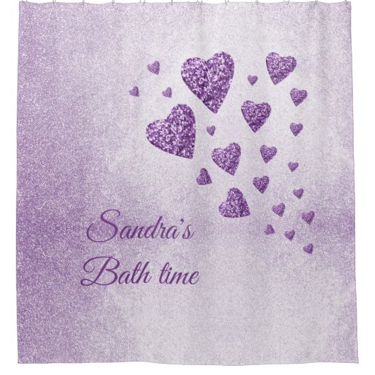 Lila Funkenherzen Lavendel Glitzer Duschvorhang (Vorderseite)