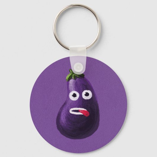Lila Funny Cartoon Eggplant Schlüsselanhänger (Vorderseite)