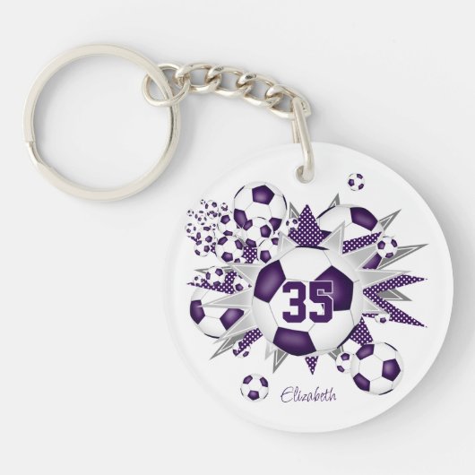 Lila Fußball Blowout Girls Jersey Nummer Schlüsselanhänger (Vorderseite)