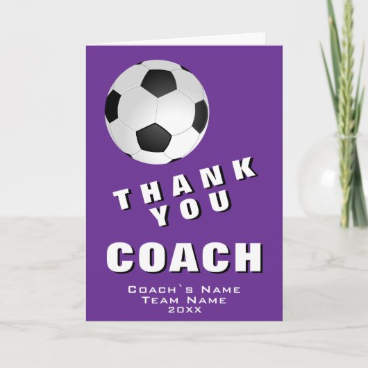 Lila Fußballball Vielen Dank Coach Card Dankeskarte (Vorderseite)