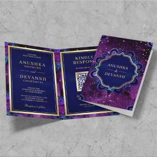 Lila Galaxie Blaue Mandala-QR-Code Indische Hochze Einladung