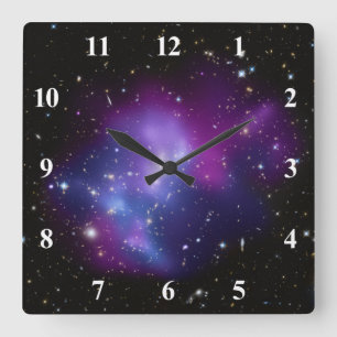 Lila Galaxie-Cluster-Wall-Uhr Quadratische Wanduhr