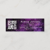 Lila Galaxie-Glitzern folgen QR-Code der Social Me Mini Visitenkarte (Rückseite)
