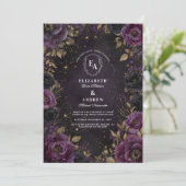 Lila Galaxie Gothic Wedding Einladung (Stehend Vorderseite)