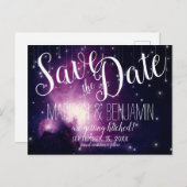 Lila Galaxie - Himmelsstrahlen Save the Date Postkarte (Vorne/Hinten)