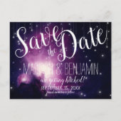 Lila Galaxie - Himmelsstrahlen Save the Date Postkarte (Vorderseite)
