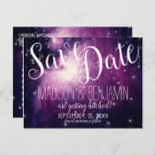Lila Galaxie - Himmelsstrahlen Save the Date Postkarte (Vorne/Hinten)