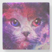 Lila Galaxie-Katze Steinuntersetzer (Vorderseite)