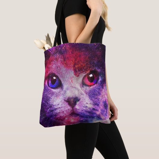 Lila Galaxie-Katze Tasche (Von Nahem)