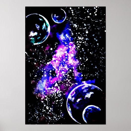 Lila Galaxie mit Planeten Poster (Vorne)