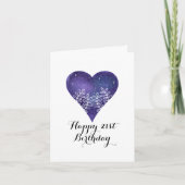 Lila Galaxieherz 21. Geburtstag Karte (Vorderseite)