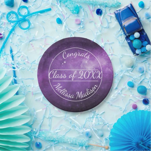 Lila Galaxy Abschluss Teller (Party)