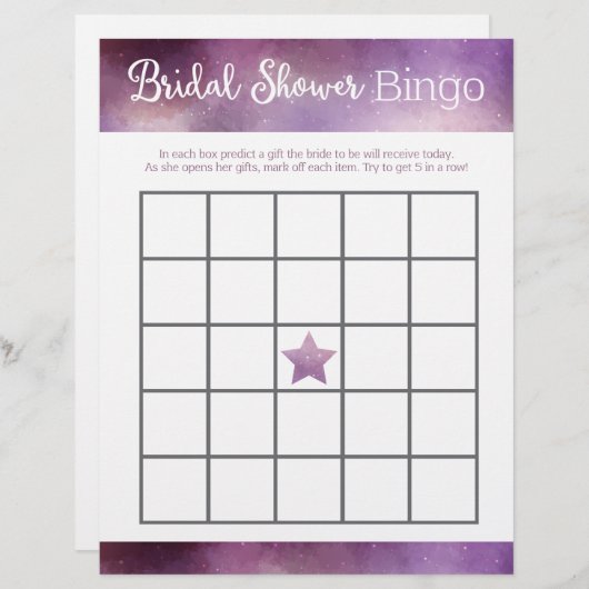 Lila Galaxy Brautparty Bingo Game (Vorne/Hinten)